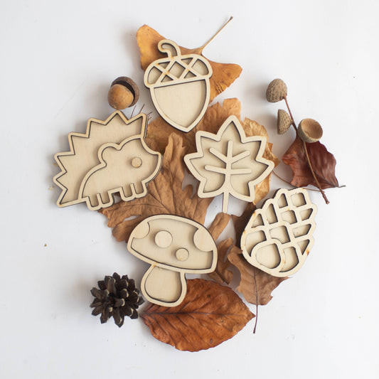 Houten speeltray miniset - de herfst